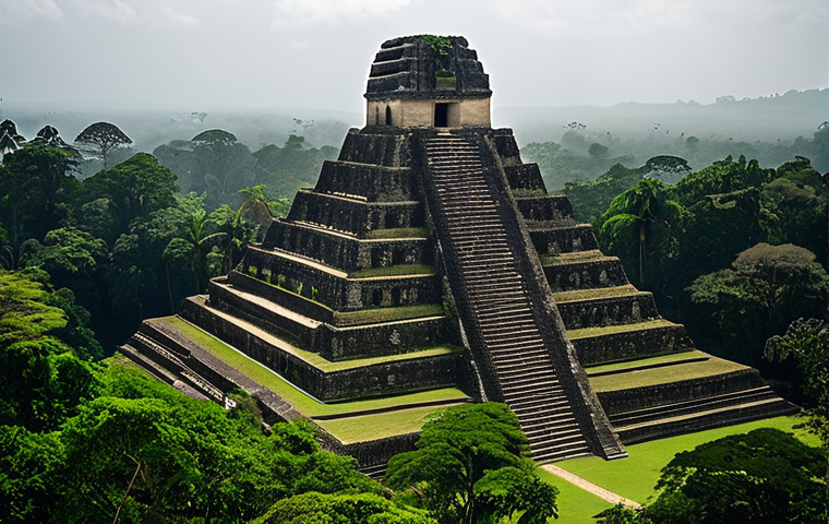 **
"Majestic pyramids rising from the jungle at Tikal, Guatemala. Ancient Mayan city ruins, stone temples with intricate carvings, shrouded in mist. Lush green foliage. Golden hour lighting, atmospheric perspective. Safe for work, appropriate content, fully clothed, professional, perfect anatomy, natural proportions, high quality."
**